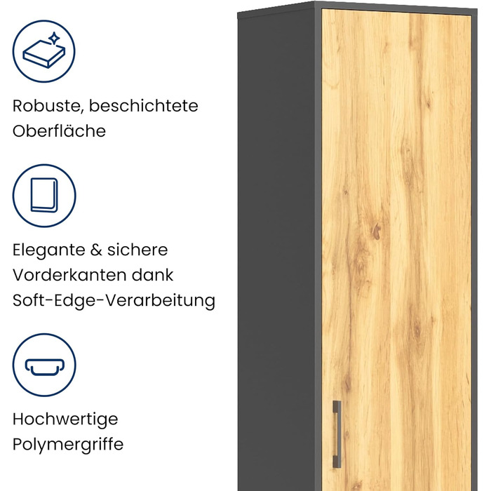 Ярусний стелаж Home Collective з матовим покриттям, шафа для документів з 4 полицями та 1 дверима, шириною 39 см, з високоякісними полімерними ручками, ідеально підходить для спальні, вітальні, коридору, офісу, графітовий дуб, 5-