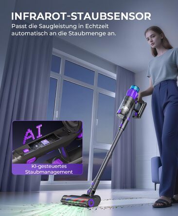 Акумуляторний пилосос Redkey P9 Pro 68КПа/650Вт/80хв, бездротовий пилосос з LED-дисплеєм, антизаплутувальною щіткою, настінною зарядкою та 8-рівневою фільтрацією для твердих підлог, килимів, шерсті тварин та авто