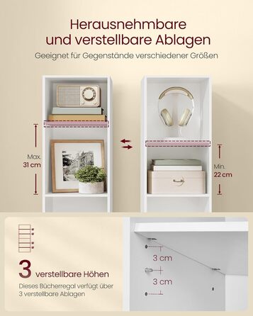 Колекція Custos - Книжкова полиця, 5-ярусна полиця, Відкрита полиця для зберігання, 24 x 30,2 x 134,2 см, для вітальні, домашнього офісу, їдальні, Хмарно-білий LBC419W01 5 ярусів (30,2Ш см) Хмарно-білий