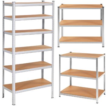 Металевий стелаж SPRINGOS, гаражний стелаж, підвальний стелаж, 110 x 225 x 50 см, 6 полиць, 50 x 110 x 225 см, сріблястий