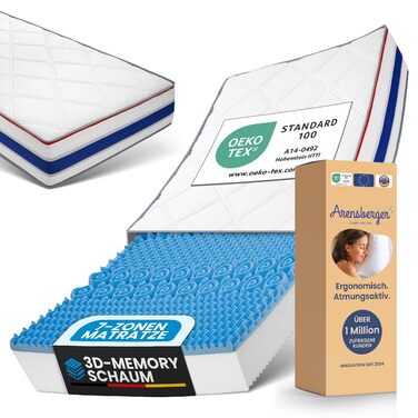 Матрац Arensberger RELAXX 160x200 см Матрац з холодної піни з 3D-піною з ефектом пам&39яті Ергономічна висота 25 см Реверсивний рівень жорсткості H2/H3 Чохол з гелевого пінопласту Згортальний матрац 160x200 см, точкова еластичність, COMFORT PLUS 160 x 200