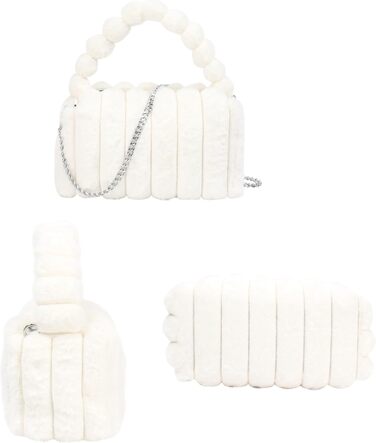 Біла пухнаста вечірня сумочка-клатч зі штучного хутра на ланцюжку для весілля, випускного або вечірки