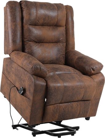 Електричне крісло-реклайнер, крісло для телевізора, масажне крісло з підйомником, підігрів, функція відкидання, флокована шкіра (коричневого кольору)