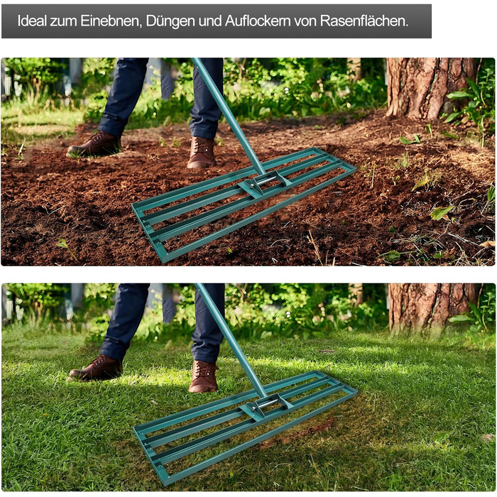 Гребінь для вирівнювання газону, 925 см, інструмент для догляду за газоном з регульованою ручкою 186 см, садовий рівняючий грабель для ґрунту, саду, двору, догляду за газоном (36 x 10 дюймів)