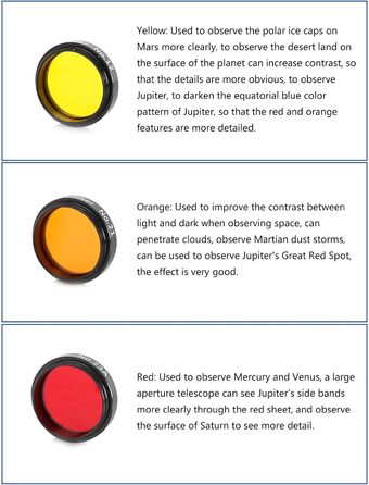 Оновлений набір 6-кольорових фільтрів для спостереження за планетами, набір фільтрів, аксесуари, ідеально підходить для любителів, місячний фільтр