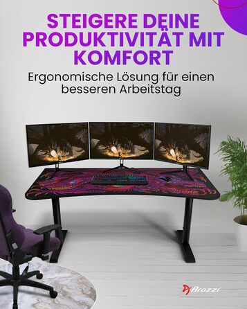 Надширокий вигнутий ігровий та офісний стіл Arozzi Arena з водовідштовхувальним килимком на всю поверхню, вирізами для організації кабелів та сіткою (Crawling Chaos)