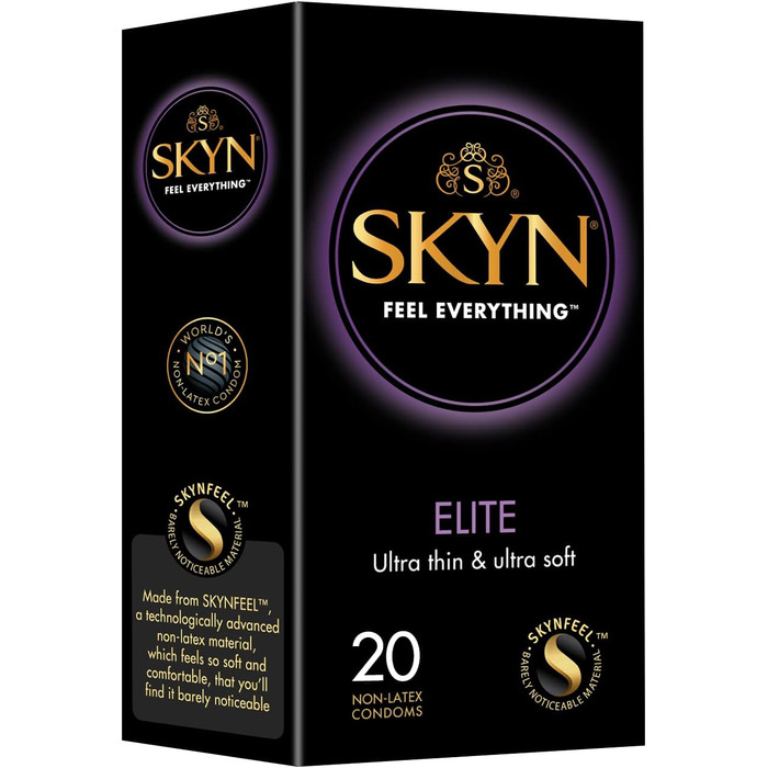 Презервативи SKYN Elite (20 шт. ) Презервативи без латексу Skynfeel для чоловіків, чутливі презервативи, коробка для презервативів Extra Thin & Extra Soft, чутливі, презервативи шириною 53 мм, можна використовувати з нашими презервативами