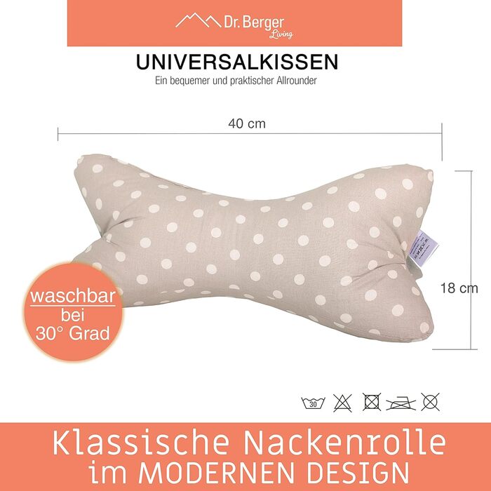 Подушка-рулончик для шиї Dr. Berger Reading Bone, подушка для книги, телевізора - 100 бавовняна декоративна подушка як підставка для книги, планшет, телевізор, ергономічна подушка для шиї з візерунком у горошок, подушка для читання для комфортного читання