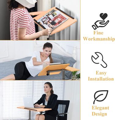 Приліжковий столик GIANTEX з колесами, регульований по висоті та нахилу стіл для догляду, стіл для ноутбука на колесах/столик для ноутбуків з 2 упорами, приліжковий столик для ліжок для догляду, з підставкою для миші, 64 x 45 x 71-93 см (натуральний)