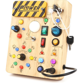 Монтессорі Toy від 2 років, Activity Board Motor Development Toy з 19 світлодіодами, Wooden Toy Sensory Toy Розвиваюча іграшка, по