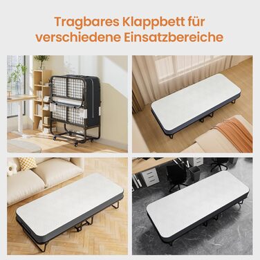 Розкладне ліжко (вкл. матрац з піни з ефектом пам&39яті товщиною 13 см), Розкладне гостьове ліжко, Для дорослих 90 x 200 см, Металевий розкладний каркас, Посилена металева сітка, Вантажопідйомність 250 кг 90X200 см