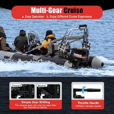 Чотиритактний підвісний мотор потужністю 6,5 к.с., потужний човновий двигун об&39ємом 123 куб.см з водяним охолодженням та системою запалювання CDI, рульове керування, безступінчаста трансмісія (CVT), 5000-6000 об/хв