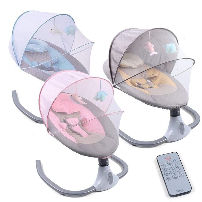 Дитяче крісло-гойдалка Baby Bouncer для 0-12місяців 3-12 кг, вбудований MP3-плеєр на 12 музичних інструментів, електричні дитячі гойдалки з музикою, складні, знімні та миються (рожеві)