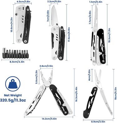 Мультитул Плоскогубці 12 в 1 з нержавіючої сталі, знімні складні ножиці, складні багатофункціональні плоскогубці, з 9 насадками дл