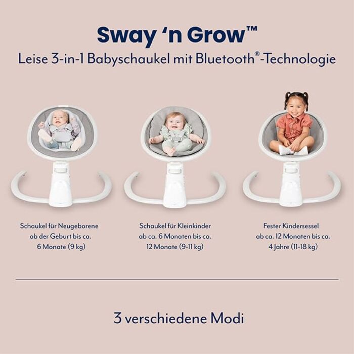Гойдалка-шезлонг Graco Sway n Grow 3-в-1, від народження до 4 років (18 кг), з плавним та тихим гойданням, 3 положення спинки, колір Heather