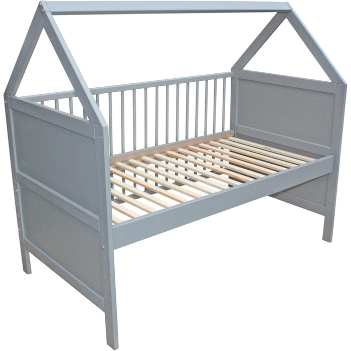Дитяче ліжко Micoland, дитяче ліжко, дитяче ліжко, приліжкове ліжко, ліжко-будинок 140x70 см, трансформоване, суцільно сірий колір (ліжко з низькими бічними бортиками)