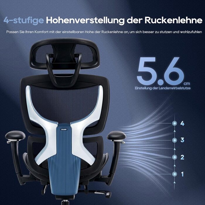 Ергономічне офісне крісло COLAMY з підставкою для ніг крісло керівника з високою спинкою, регульованим підголівником та 3D-підлокітниками дихаюча сітка, динамічна поперекова підтримка, регулювання висоти чорний колір