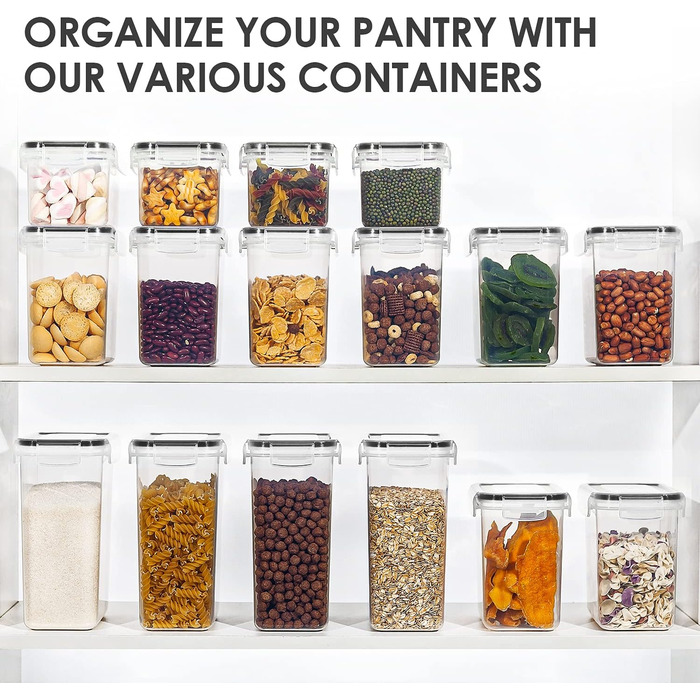 Герметичні контейнери для зберігання Vtopmart з кришками, набір з 24 шт. , без BPA, кухонні коробки для зберігання борошна, цукру, круп, з ручкою та етикеткою, 24 шт. и