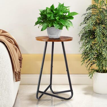 Кругла підставка для рослин HDANI 50 см, підставка для квітів, полиця для рослин з дерева та металу, сучасна полиця для кімнатних рослин для вітальні, балкону та офісу, чорний рустикальний коричневий 50 см