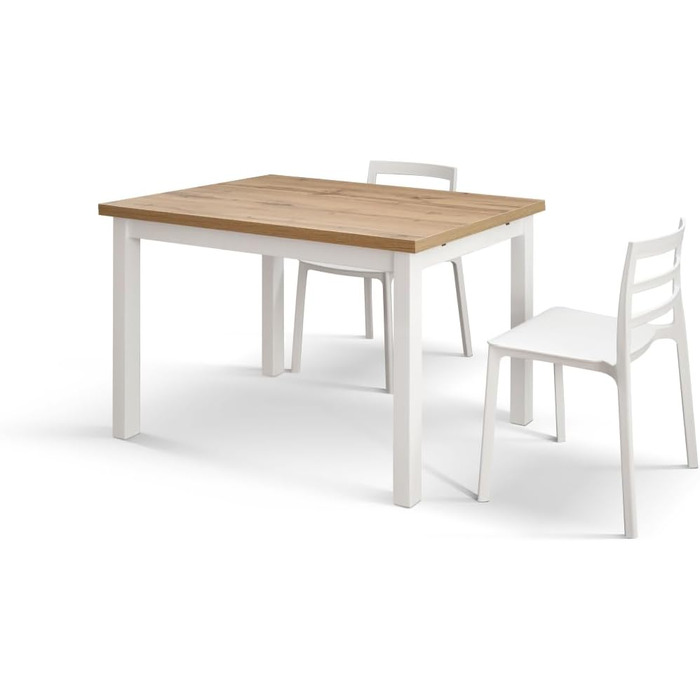 Розкладний стіл Tommaso, рустикальний дуб, оздоблений (білий каркас, 110 x 70 x 76,5) - id1957 110 x 70 x 76,5 Біла основа