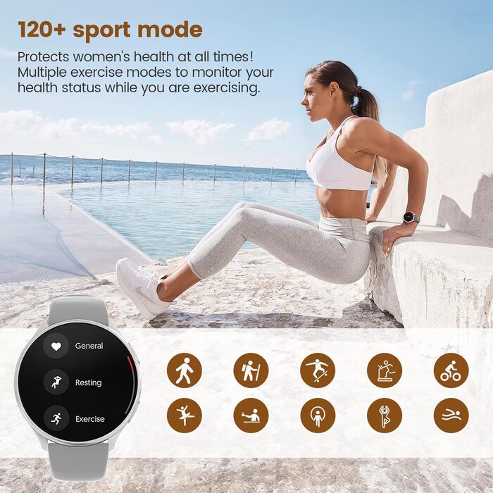Жіночий смарт-годинник із функцією телефону, круглий смарт-годинник 1,39 дюйма з SpO2, 24-годинним монітором серцевого ритму, монітором артеріального тиску, монітором сну, фітнес-трекером із понад 120 спортивними режимами та крокоміром для iOS та Android 