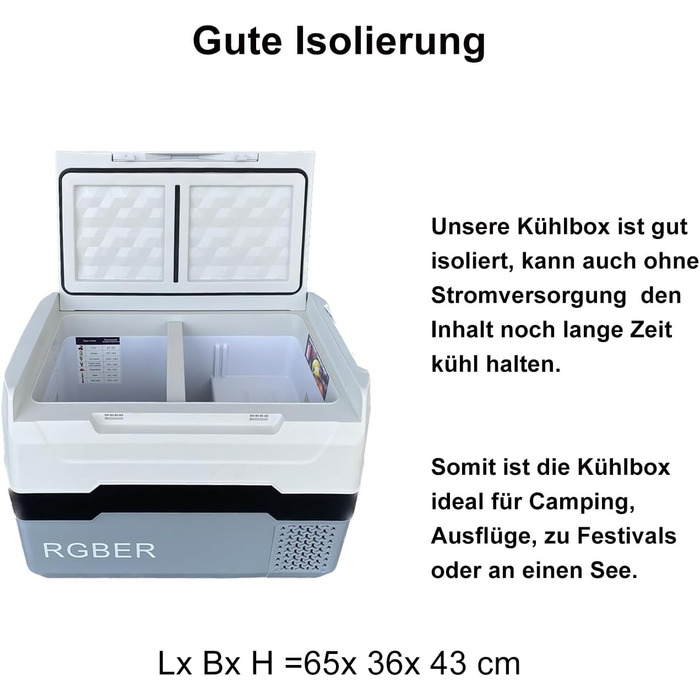 Автомобільний холодильник RGBer, компресорний холодильник 30 л, двозонний холодильник та морозильна камера 2в1, 12/24 В 230 В, охолодження до -20 C для автомобіля, вантажівки, кемпінгу 30 л сірий