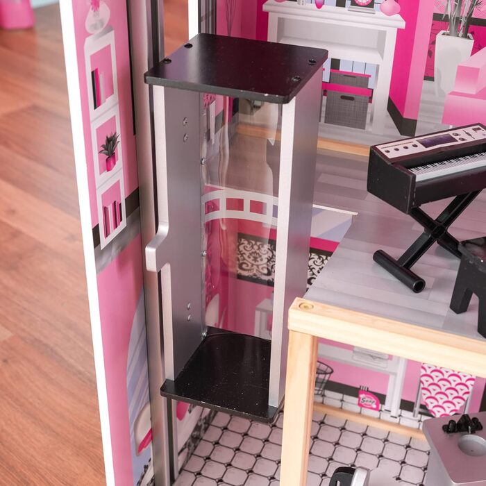 Дерев&39яний ляльковий будиночок KidKraft Sparkle Mansion з меблями та аксесуарами, ігровий набір з котом, ліфтом, гаражем та басейном для ляльок 12 дюймів, іграшка для дітей віком від 3 років, 65826 Sparkle Mansion Дерев&39яний ляльковий будиночок для ля