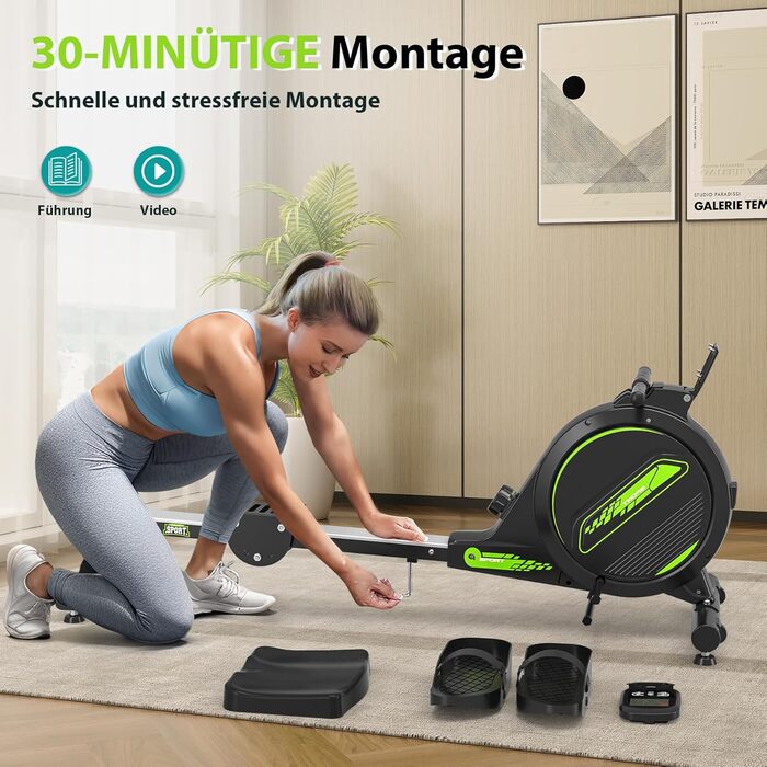 Тестова версія 2026 року Домашній гребний тренажер з магнітним фітнес-тренажером, гребний тренажер з 16 рівнями опору, обладнання для домашнього спортзалу, кардіотренажер, вантажопідйомність 160 кг з РК-монітором H300