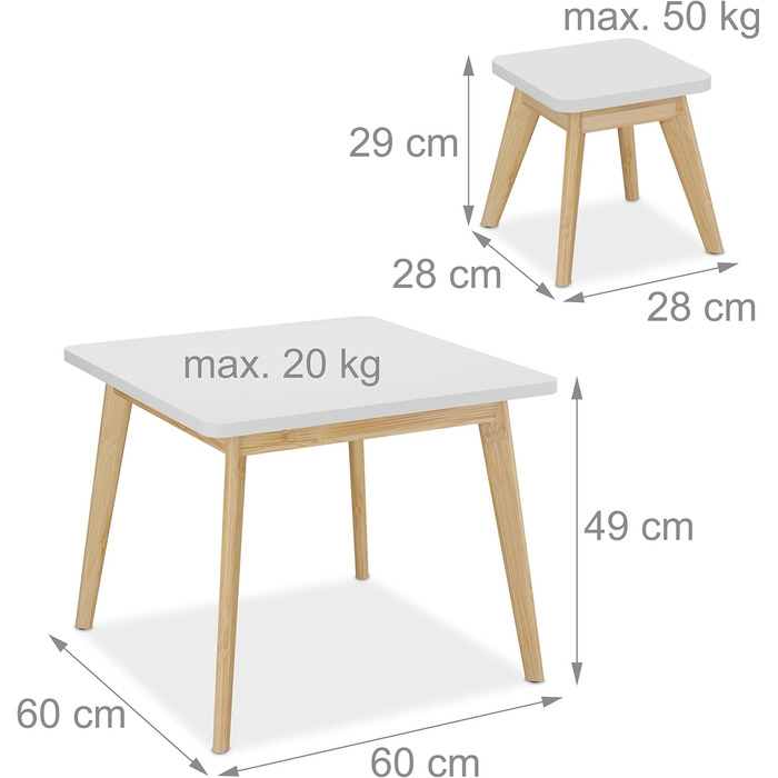 Дитячий комплект сидіння Relaxdays, 5 предметів, дитячий стіл з 4 стільцями, для дівчаток та хлопчиків, зона відпочинку для дитячої кімнати, білий/натуральний