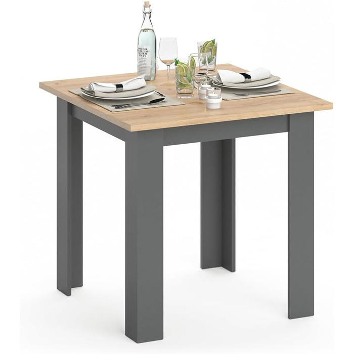 Обідній стіл Vicco Karlos, обідній стіл, дуб Goldkraft/антрацит, 80 x 80 см