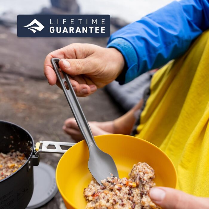 Набір столових приборів Frontier Ultralight - Довга ручка - 1 особа, 2 предмети - Кемпінгова ложка та лопатка тримач - Кемпінговий посуд з твердого анодованого алюмінію - Гладке та матове покриття - Ложка та лопатка 32 г з довгою ручкою