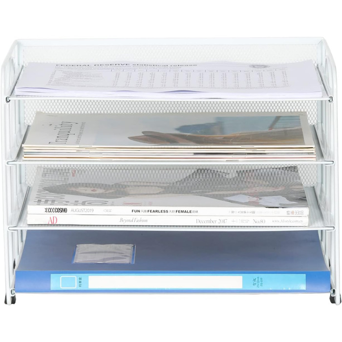 Металевий офісний органайзер EasyPAG з 4 відділеннями A4, тримач для документів, лоток для файлів, тримач для журналів, лоток для листів, органайзер для паперових журналів, білий