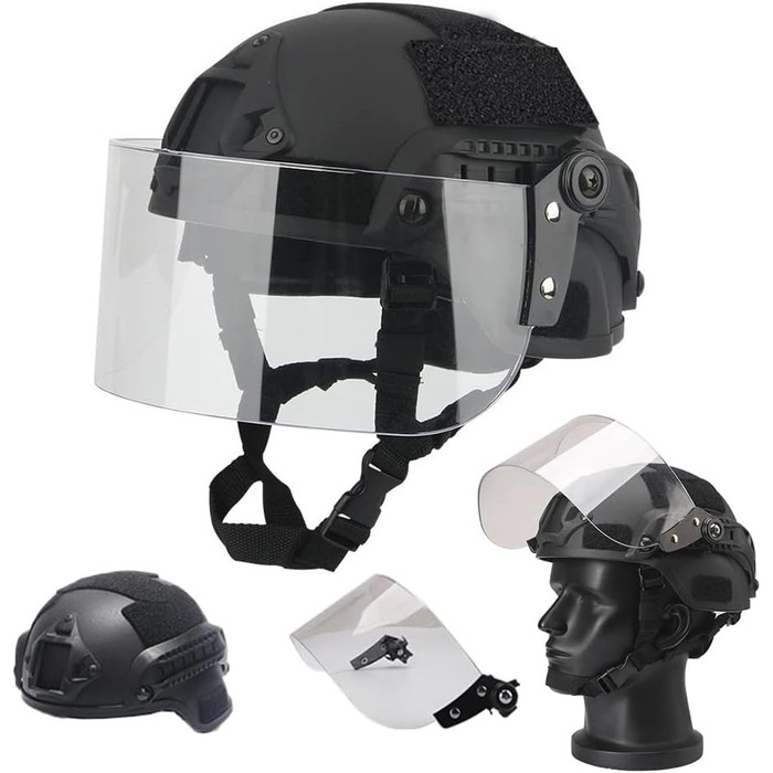 Тактичний шолом LEJUNJIE Mich 2000 Fast з прозорим козироком Riot, захисним щитком для обличчя, розсувними окулярами для страйкболу, пейнтболу, CS, військових ігор на відкритому повітрі BK