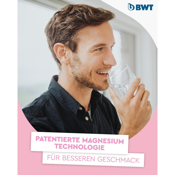 Фільтр для води BWT Vida Rosa 2.6L Фільтр з 1 картриджем магнієвого фільтра Фільтр для води питної води Для їжі та напоїв Фільтрує вапно, хлор, свинець і мідь