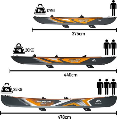 Надувний каяк AM AQUA MARINA Tomahawk AIR-K 440 100 полівінілхлорид (ПВХ) UNI Чорний / Помаранчевий