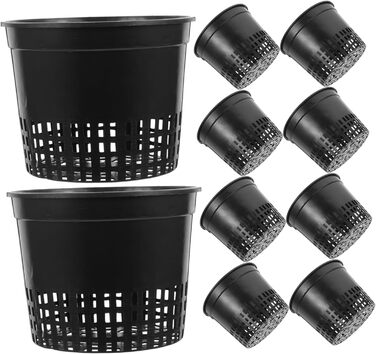 Сітчасті горщики для гідропоніки 13 x 13 x 12 см водна культура посадковий кошик сітчастий горщик пластикові гідропонні горщики садові рослини сітчасті горщики для рослин для вирощування чашка для рослин відро кошик чорний, 10 шт.
