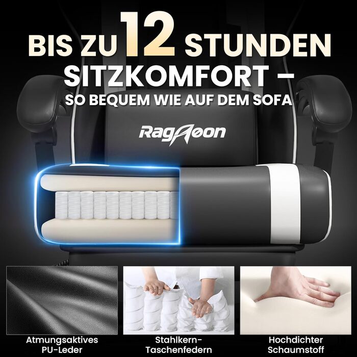 Ігрове крісло - Ергономічне ігрове крісло з підставкою для ніг, підголівником та поперековою опорою, регульоване по висоті, м&39яке, вантажопідйомність 150 кг, крісло для ПК, обертове крісло, чорне