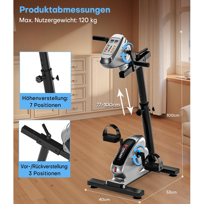 Оновлено Педальний тренажер, новий педальний тренажер 2026 року для дому з опором швидкістю, електричний велотренажер для людей похилого віку з великим РК-дисплеєм, тренажер для рук і ніг 2-в-1 Оновлено Подвійні двигуни - сірий