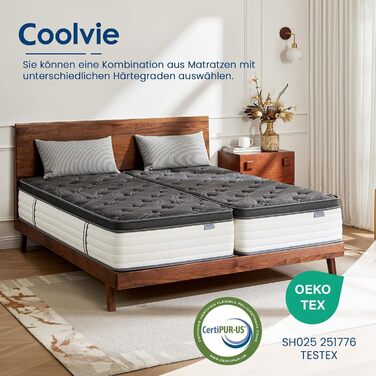 Матрац Coolvie 90x200 см, висота 25 см, ортопедичний та ергономічний пружинний матрац, 7-зонний комфортний пінопласт, рівень жорсткості 3, пружинний сердечник кишенькової форми з ізоляцією руху, сертифікований Oeko-Tex, 90x200x25 см