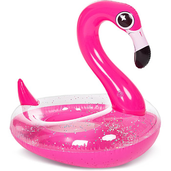 Надувний поплавок для басейну JOYIN Flamingo з блискітками, трубочки для плавання, веселі пляжні поплавки, іграшки для басейну, прикраси для дитячої літньої вечірки (95 x 82 x 94 см)