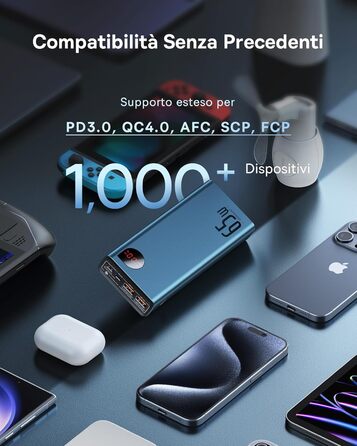 Зовнішній акумулятор мобільного телефону для ноутбука, MacBook, Surface, Steam Deck, ROG Ally, iPad, Switch, iPhone, Samsung Galax