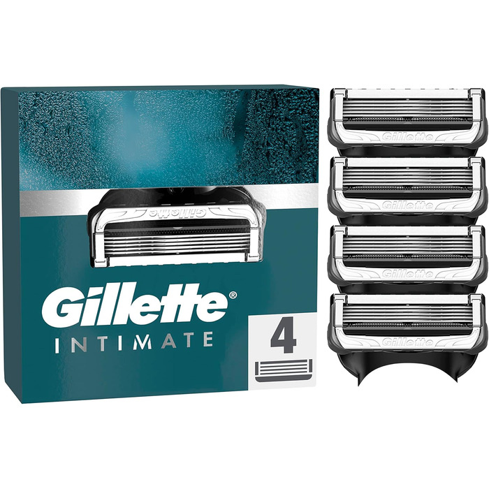 Леза для інтимної бритви Gillette, 4 змінні леза для інтимної бритви для вологих бритв з ковзаючими смужками для делікатного нанесення, дерматологічно протестовані леза бритви 4 шт. и (1 упаковка)