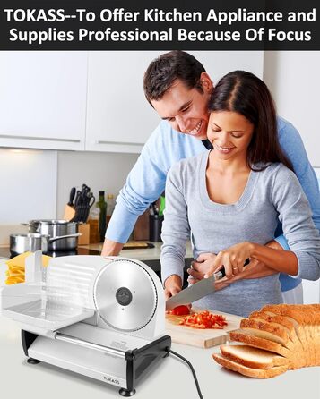 Електричний нарізувач їжі потужністю 200 Вт з нержавіючої сталі - регульований кухонний комбайн від 0 до 15 мм - 2 леза - Слайсер для ковбаси - Нарізка для хліба, Шинка, електричний ніж М'ясо та сир 2 леза срібло 200 Вт Потужність