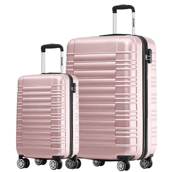 Набір валіз та дорожніх сумок - Комплект валіз 2 шт., Валіза для ручної поклажі, Міцна валіза великого розміру, Дорожня валіза на колесах великого розміру - Ручна поклажа з колесами - Валіза для ручної поклажі, Рожева Мала Велика Рожеве Золото