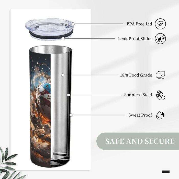 Кружка з прямою трубочкою, дизайн Регбі у вогні, з принтом, підходить для кемпінгу, офісу та дому, 590 мл