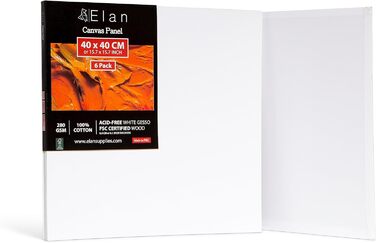 Полотно Elan Thin 40x40, 6-PACK 100 бавовняне полотно для малювання велике, малярський картон для акрилових фарб, дошка для малювання акрил, полотно художника велике, полотно для живопису біле, малярські дошки для розпису 40х40 см