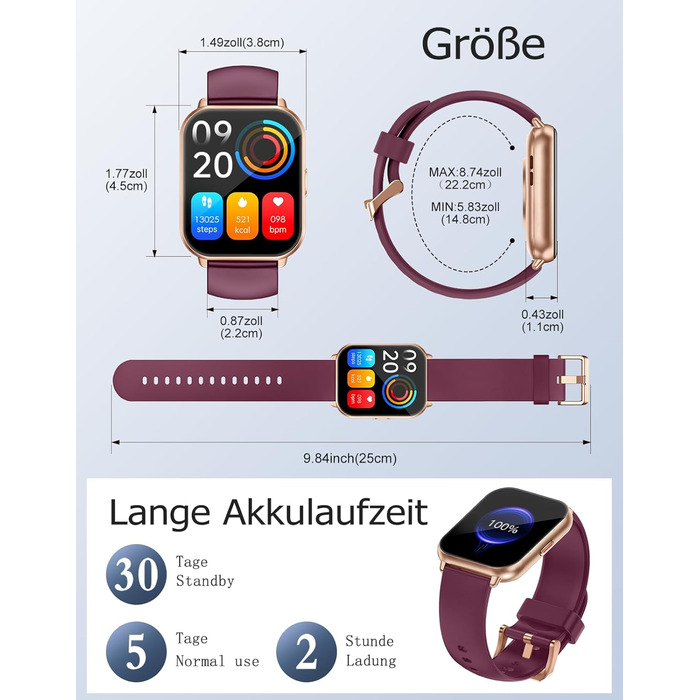 Розумний годинник RUIMEN з функцією телефону, розумний годинник для жінок та чоловіків, фітнес-годинник із сенсорним HD-екраном та моніторингом SpO2, монітором серцевого ритму, монітором сну, крокоміром, режимами кількох тренувань для Android та iOS, фіол