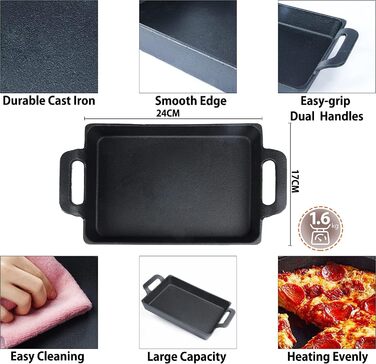 Чавунна сковорода Bestargot Camping, Hobo Cooker Кемпінгова плита Сковорода-гриль Чавунна сковорода, прямокутна чавунна сковорода