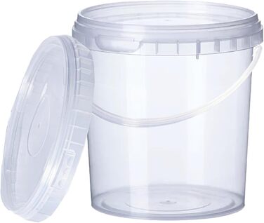 Пластикові відра Growmania, 1 літр, прозорі, з ручкою, герметична ємність, підходить для їжі, рідин та фарби, 100 шт.