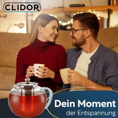 Чайник скляний з ситечком 1,5 літри, потовщене скло для кращої термоізоляції, підходить для використання зі свічковим підігрівачем, термочайник, міцний чайник для заварювання (1500 мл)